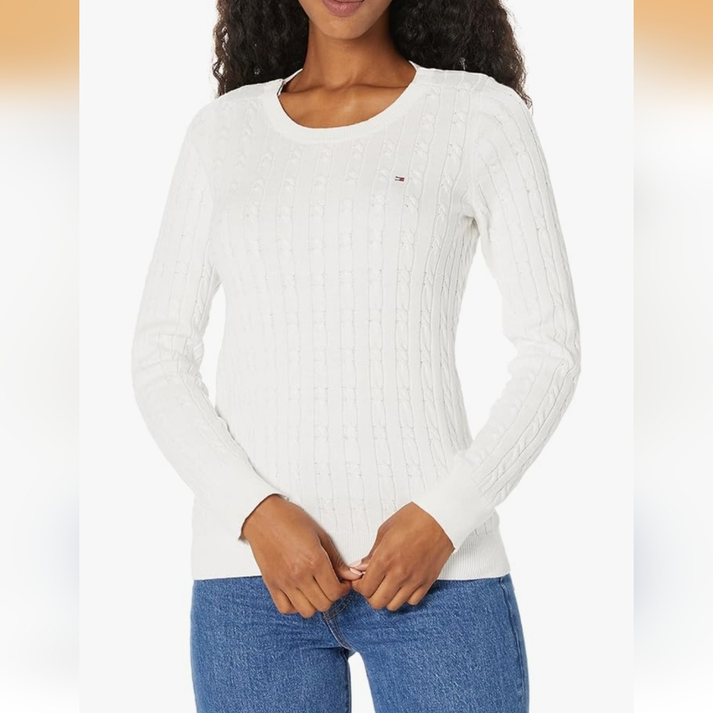 NWT Tommy Hilfiger Pullover Sweater Fitted Long Sleeve - Ivory - XL